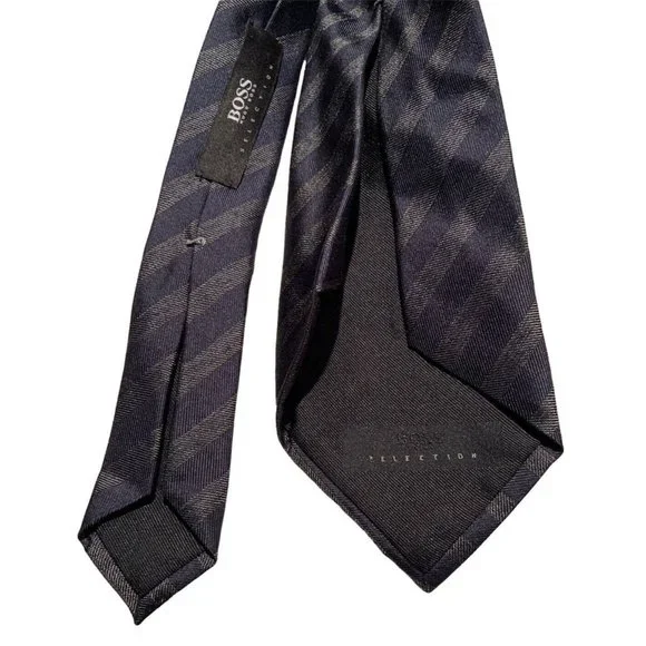 HUGO BOSS SELECTION TRIFOLD Blue Striped Silk Tie ITALY 60/ 3.2 NWOT